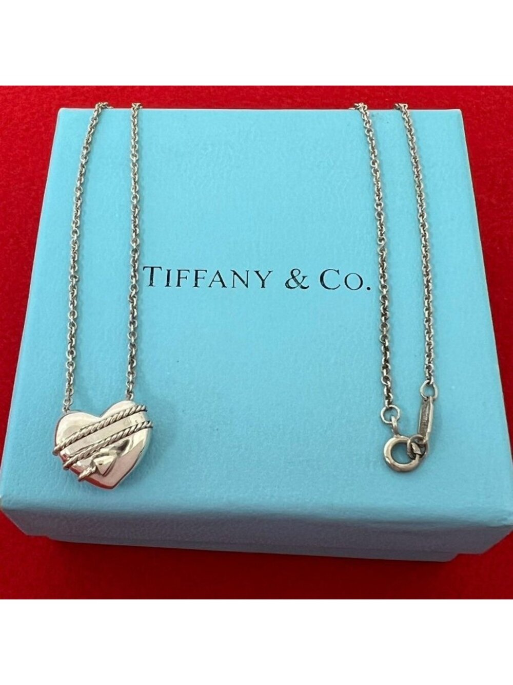 Tiffany & Co Vintage Heart Arrow Necklace 925 Sterling Silver Pendant